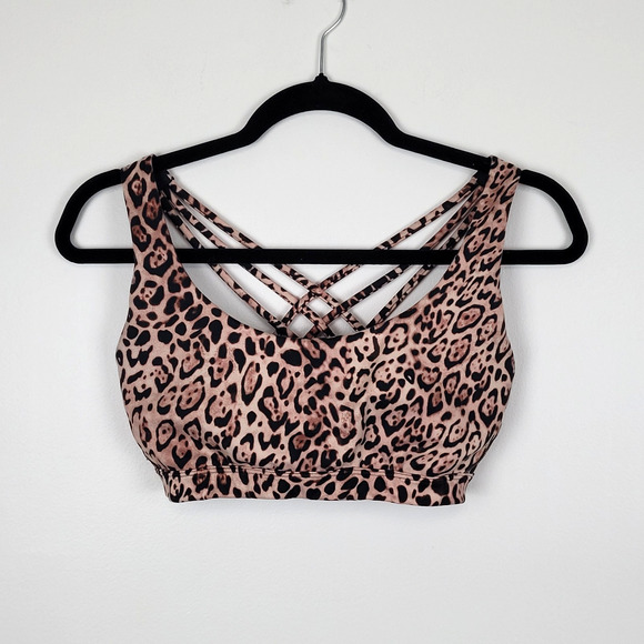 Victorias Secret Sport Womens Medium Sports Bra Leopard Print Strappy Back - Picture 1 of 6